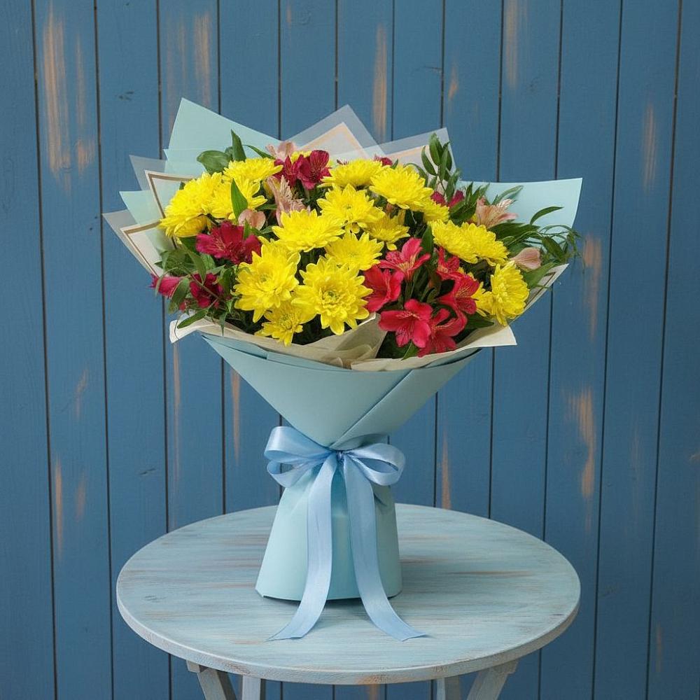 Букет цветов из: Альстромерии и Хризантемы в Тарасовском