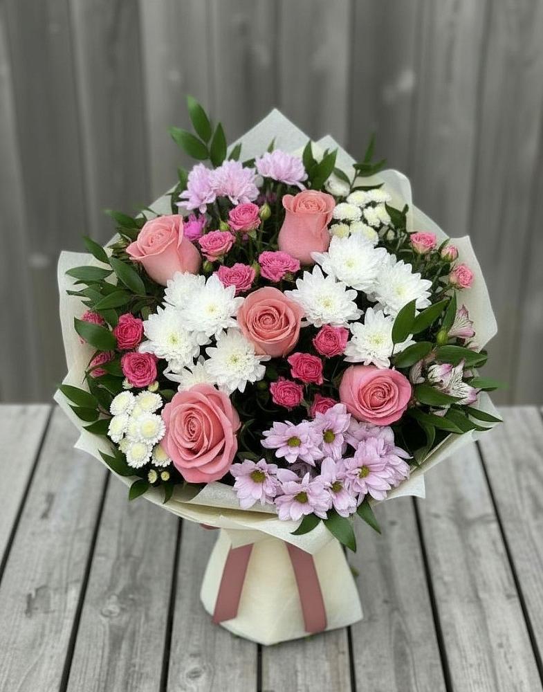 Букет цветов из: Альстромерии, Гвоздики, Розы и Хризантемы в Тарасовском