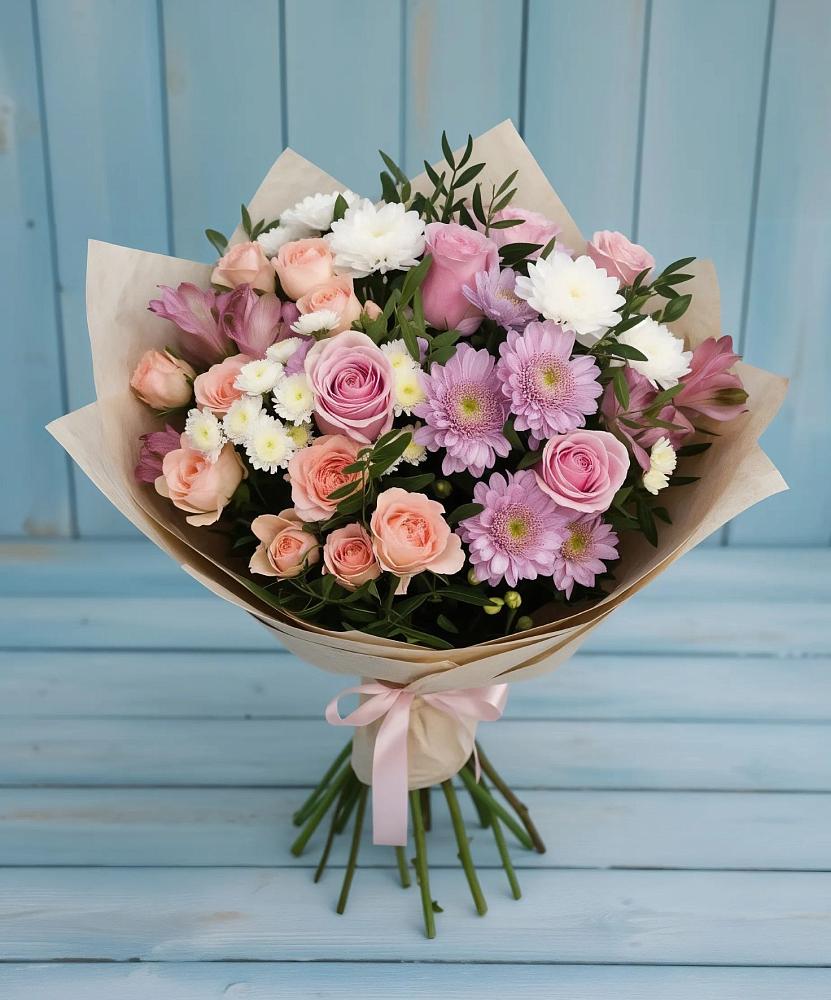Букет цветов из: Хризантемы, Розы и Альстромерии в Тарасовском