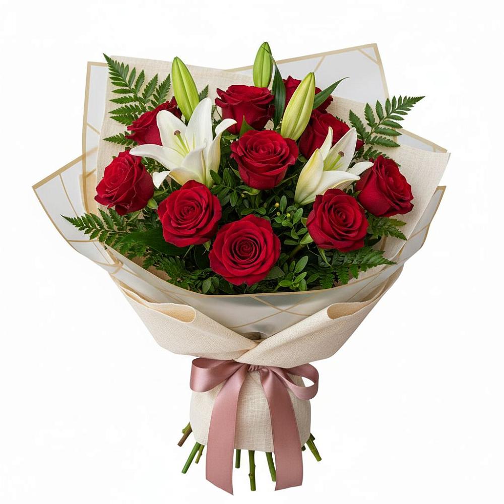 Букет цветов из: Лилии и Розы в Тарасовском