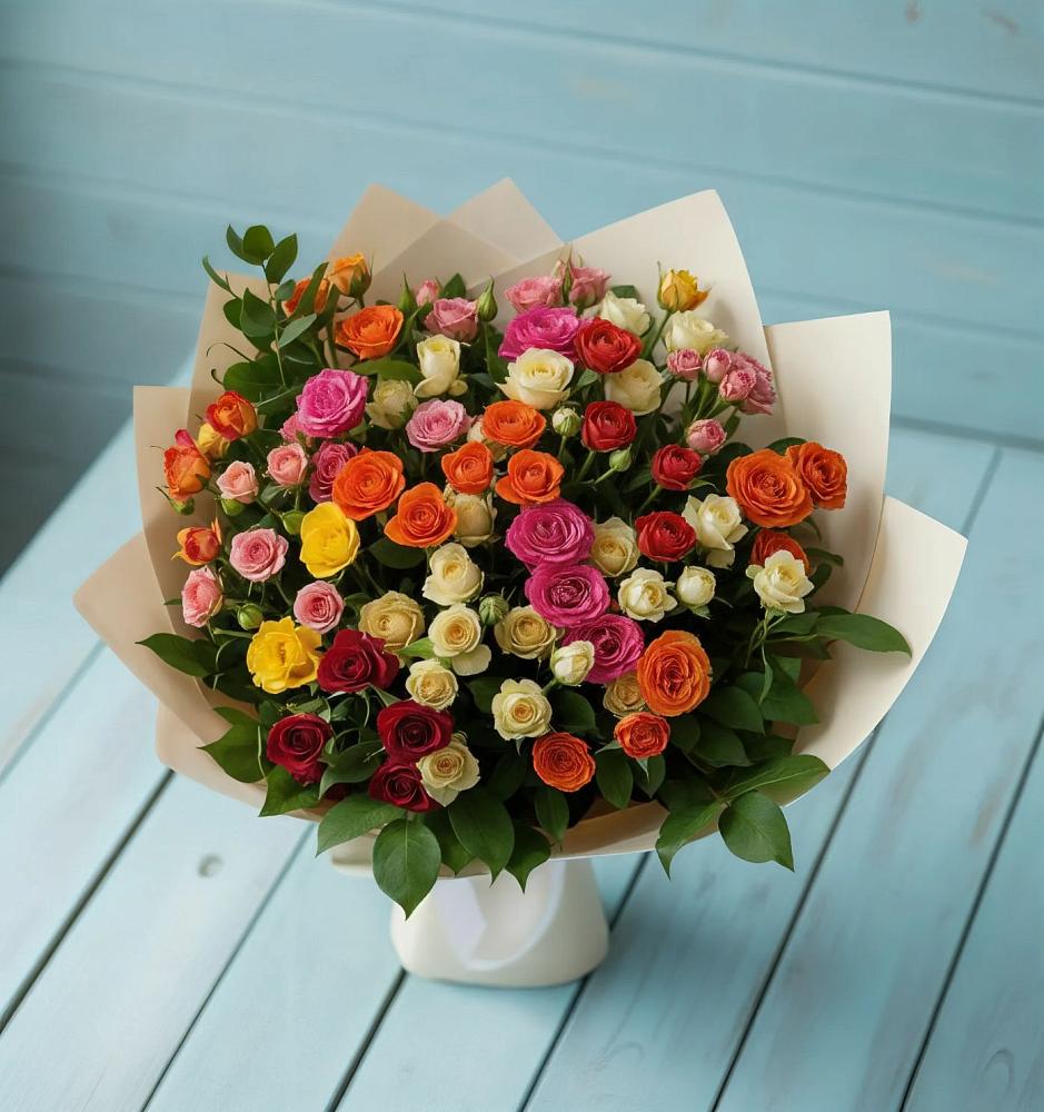 Букет Микс из разноцветных кустовых роз в Тарасовском