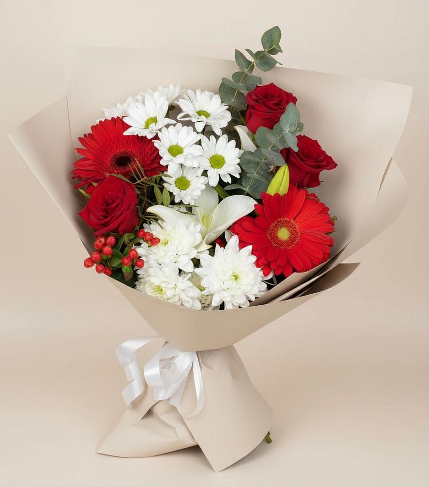 Букет цветов из: Розы, Хризантемы, Герберы и Лилии в Тарасовском