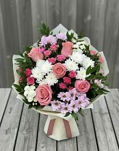 Букет цветов из:  Альстромерии, Гвоздики, Розы и Хризантемы в Тарасовском