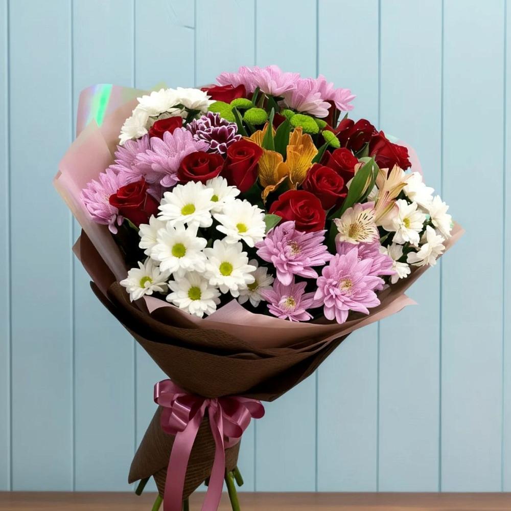 Букет цветов из: Розы, Хризантемы и Альстромерии в Тарасовском
