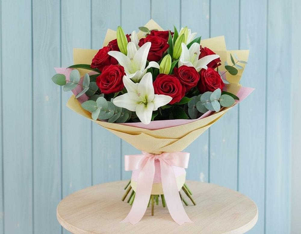 Букет цветов из: Лилии и Розы в Тарасовском